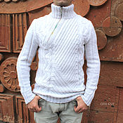Мужская одежда handmade. Livemaster - original item Men`s sweaters: men`s white turtleneck sweater. Handmade.