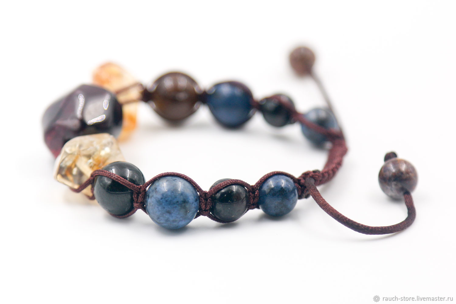 Браслет с гранатом, цитрином, турмалином, дюмортьеритом: Ежевика в ...