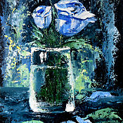 Картины и панно handmade. Livemaster - original item Blue Rose small oil painting  of flowers impasto palette knife. Handmade.