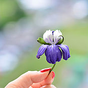 Украшения handmade. Livemaster - original item Iris Leather Brooch small flower white purple Spring Breath. Handmade.