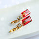 Gold-plated red quartz earrings, Earrings, Moscow,  Фото №1
