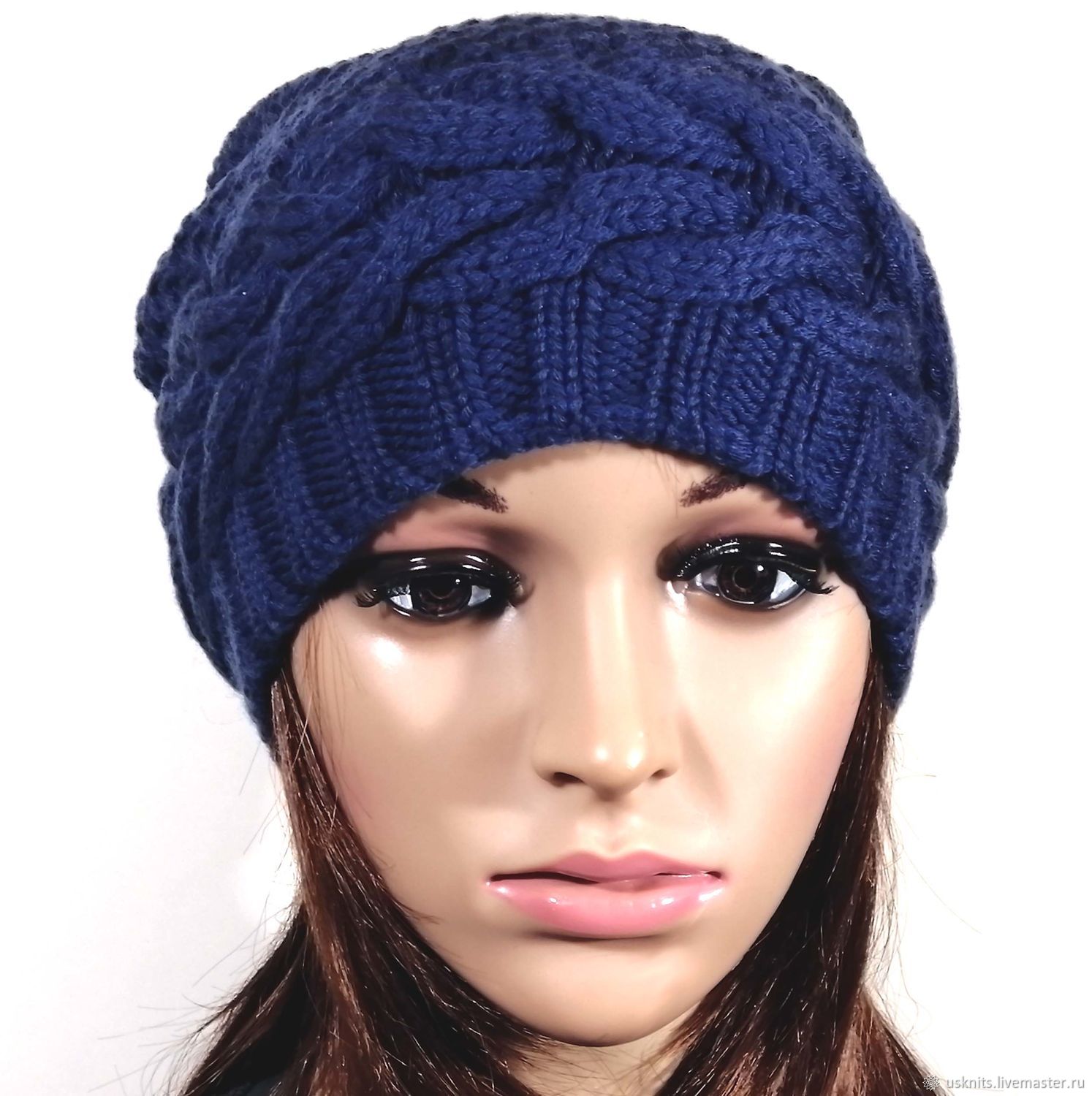 Knitted hat, beanie with a braid of 