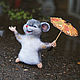 Мышонок Люк с зонтиком валяная игрушка из шерсти, Войлочная игрушка, Зея,  Фото №1