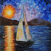 Картины и панно handmade. Livemaster - original item "Boat trip at night" oil Painting. Handmade.