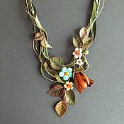 Украшения handmade. Livemaster - original item Handmade Chamomile Meadow leather necklace with flowers genuine leather. Handmade.