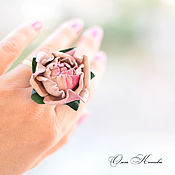 Украшения handmade. Livemaster - original item Genuine Leather Tea Rose Ring as a gift. Handmade.