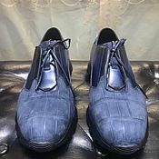 Обувь ручной работы handmade. Livemaster - original item Crocodile leather sneakers, nubuck leather, in dark blue.. Handmade.