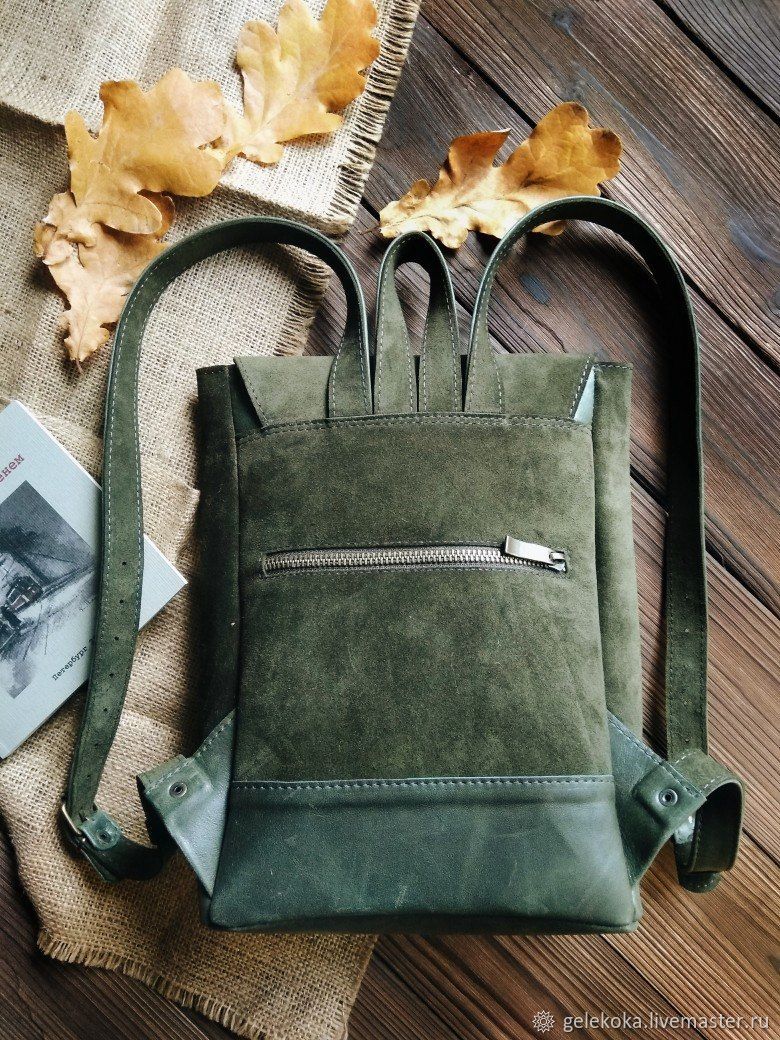 Backpack made of genuine leather and suede in the style of boho 