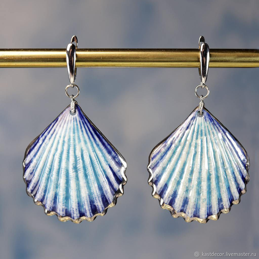 Porcelain earrings with an English lock 'The sea calls', Earrings, Moscow,  Фото №1