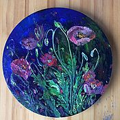 Картины и панно handmade. Livemaster - original item Oil painting Midnight poppies on a round canvas. Handmade.