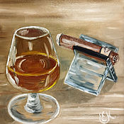 Картина мужчине с бокалом виски масло
