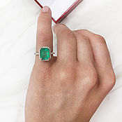 Украшения handmade. Livemaster - original item Emerald and Diamond Engagement Ring Halo Emerald Cut Ring 14K Yellow G. Handmade.