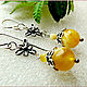 Earrings 'Yellow Orchid' amber silver, Earrings, Moscow,  Фото №1