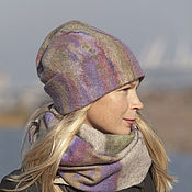 Комплекты головных уборов: шапка и шарф валяные"Lake"