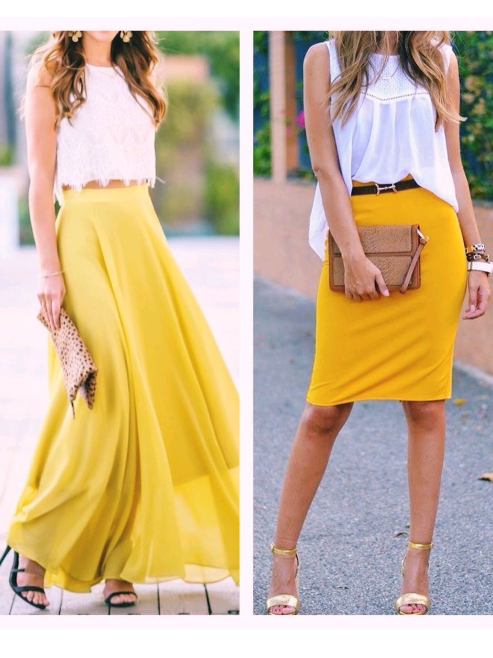Желтая летняя юбка с чем носить