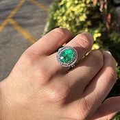 Украшения handmade. Livemaster - original item 4.01tcw Natural Emerald Oval & Diamond Halo Statement Ring 14K. Handmade.