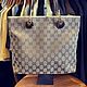 Винтаж: Сумка/тоут из холщовой ткани Gucci GG бежево-коричневого цвета. Сумки винтажные. Chic bags. Интернет-магазин Ярмарка Мастеров.  Фото №2