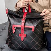 Сумки и аксессуары handmade. Livemaster - original item Backpacks: Leather women`s black and red Ilse Mod Backpack Bag. CP44. Handmade.