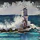 Order Pastel painting lighthouse #1 (gray turquoise wave seascape). Pastelena. Livemaster. . Pictures Фото №3