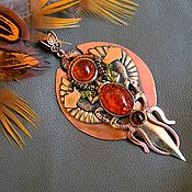 Украшения handmade. Livemaster - original item Pendant with scarab and amber 