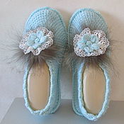 Обувь ручной работы handmade. Livemaster - original item Knitted turquoise slippers with felt soles.. Handmade.