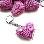 Сувениры и подарки handmade. Livemaster - original item Keychain 5 cm Knitted heart pink. Handmade.
