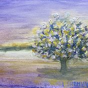 Картины и панно handmade. Livemaster - original item Painting evening landscape with a tree 