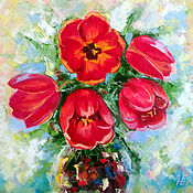 Картины и панно handmade. Livemaster - original item Painting flowers bouquet of tulips still life oil palette knife. Handmade.
