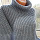 Свитер голубой джинс вязаный из шерсти  высокий воротом. Свитеры. Sweater Star Вязание на заказ.. Ярмарка Мастеров.  Фото №8