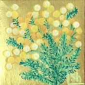 Картины и панно handmade. Livemaster - original item Mimosa painting on gold on a mini easel 