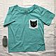 T-shirt color Tiffany I with a pocket cat. T-shirts. ThePocket. Online shopping on My Livemaster.  Фото №2