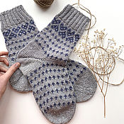 Аксессуары handmade. Livemaster - original item Knitted Jacquard Wool Socks, Handmade Grey Socks for Women. Handmade.