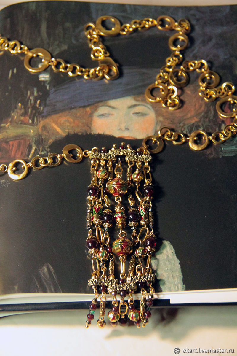 Klimt necklace inspires a variant of ' garnet, hematite, Necklace, Moscow,  Фото №1