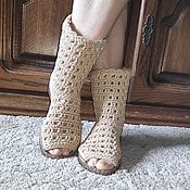Обувь ручной работы handmade. Livemaster - original item Lace-up ankle boots, beige cotton. Handmade.