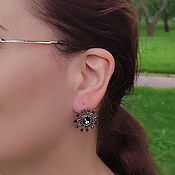 Украшения handmade. Livemaster - original item Beaded Earrings with Swarovski Crystals, gunmetal star earrings. Handmade.