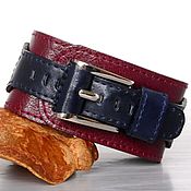 Украшения handmade. Livemaster - original item Plum Violet Dark Blue Genuine Leather Wristband. Handmade.