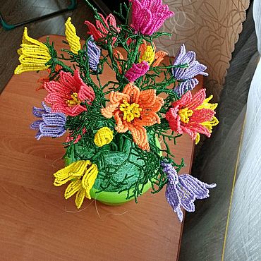 Цветы из бисера в горшке – купить на Ярмарке Мастеров