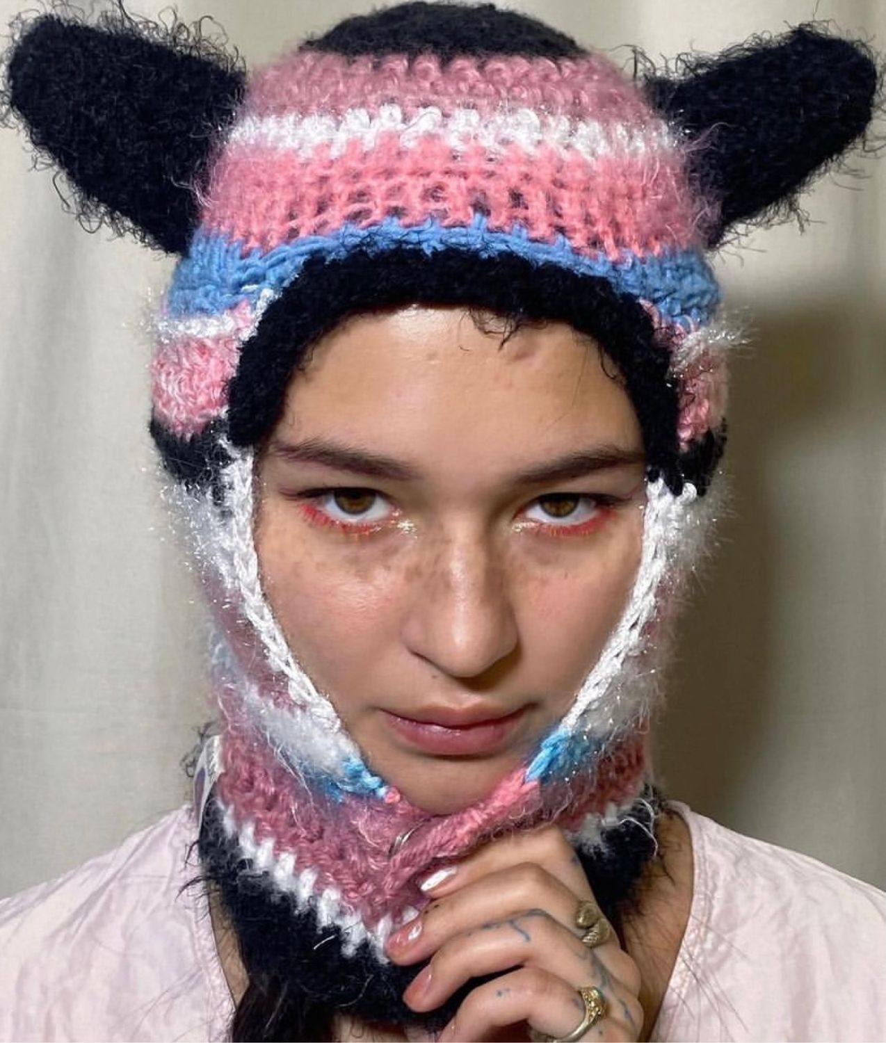 Вязаная Шапка/Балаклава с рожками в интернет-магазине на Ярмарке ...