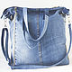 Denim tote bag with leather Trim Shopper Large Female. Tote Bag. Modern and vintage embroidery. My Livemaster. Фото №4