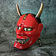 Японская маска Хання Красный Ёкай. Маски интерьерные. Qarma Masks. Интернет-магазин Ярмарка Мастеров.  Фото №2