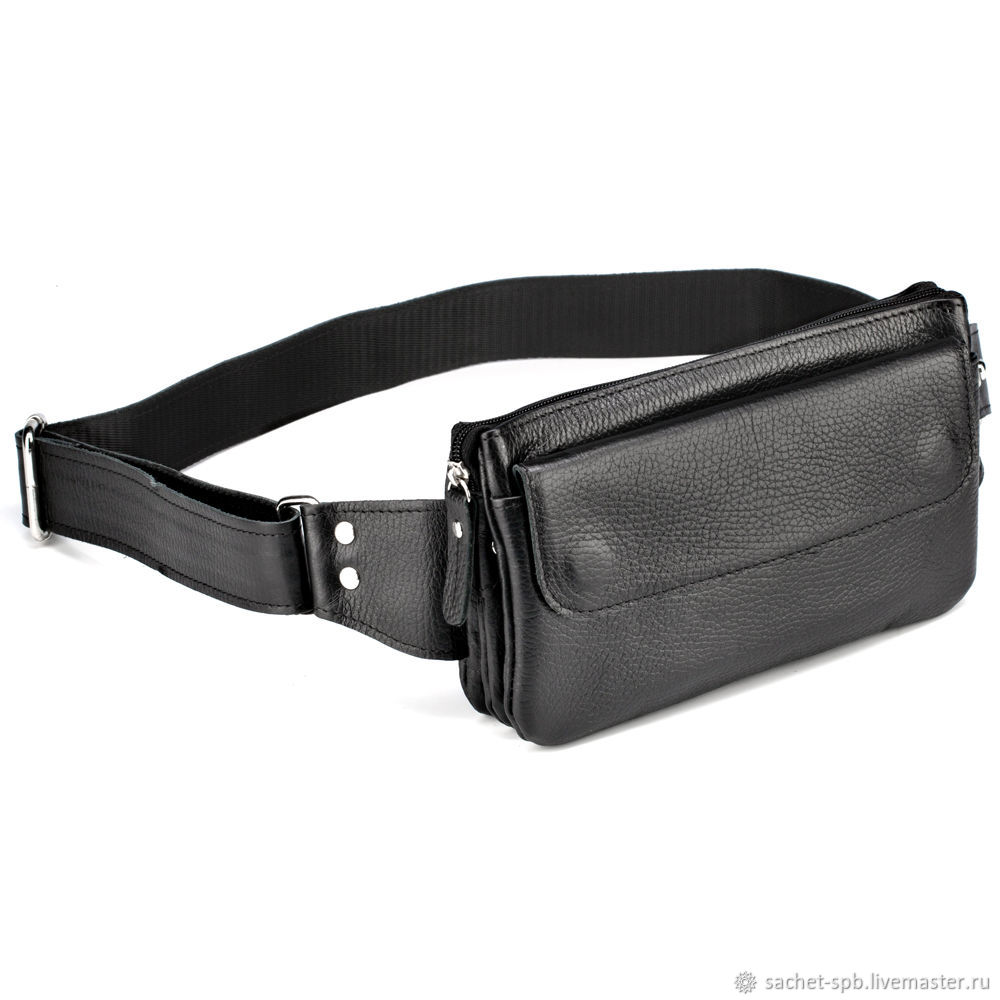 Leather bag on the belt 'Eunice' (black), Waist Bag, St. Petersburg,  Фото №1
