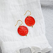 Украшения handmade. Livemaster - original item Brass earrings with hematite Bright red round earrings Minimalism. Handmade.