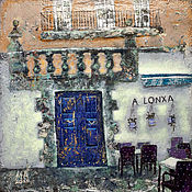 Painting cafe SCHWEIZER (cafe, purple, orange, gray)