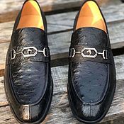 Обувь ручной работы handmade. Livemaster - original item Loafers made of ostrich leather, in black, under the order!. Handmade.