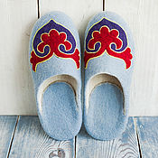 Women's Slippers cornflower felted home with leather prevention