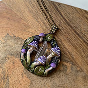 Украшения handmade. Livemaster - original item Forest pendant with mushrooms and quartz. Handmade.