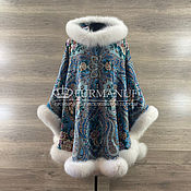 Одежда handmade. Livemaster - original item Poncho with fur from Pavlovsky Posad shawl 