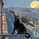 "Тайна луны". Ночной город, чёрный кот. Картины. Картины Лары Керан. Ярмарка Мастеров.  Фото №6