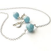 Синие серьги с кианитом Океан серебряные стильный подарок женщине
