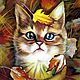 Заказать Картина с котёнком "Осеннее солнышко". Котёнок в листве. ЧУДО-КАРТИНЫ Марины Большаковой. Ярмарка Мастеров. . Картины Фото №3